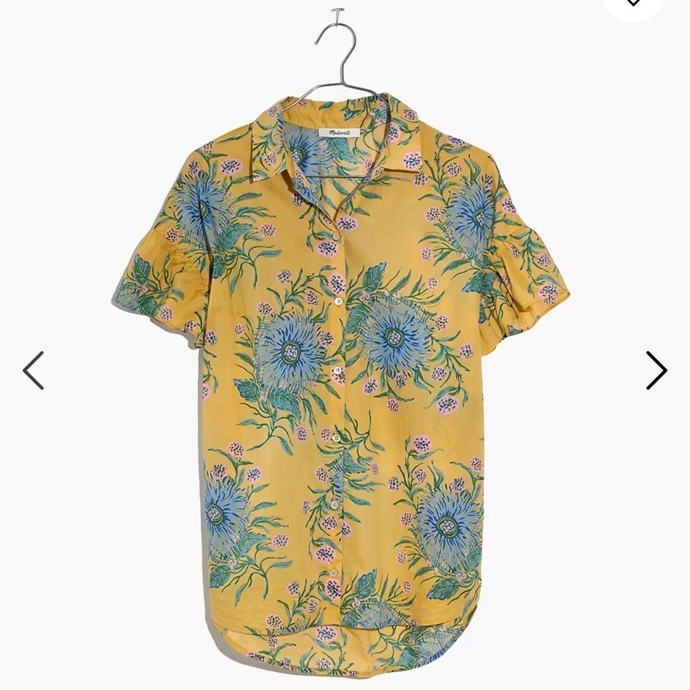 Madewell Ruffle Sleeve Button Down Top Painted Blooms XXS - Picture 4 of 16